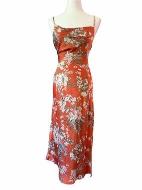 Here Comes the Sun Orange Floral Slip Maxi Dress - Lightweight Spaghetti Strap S